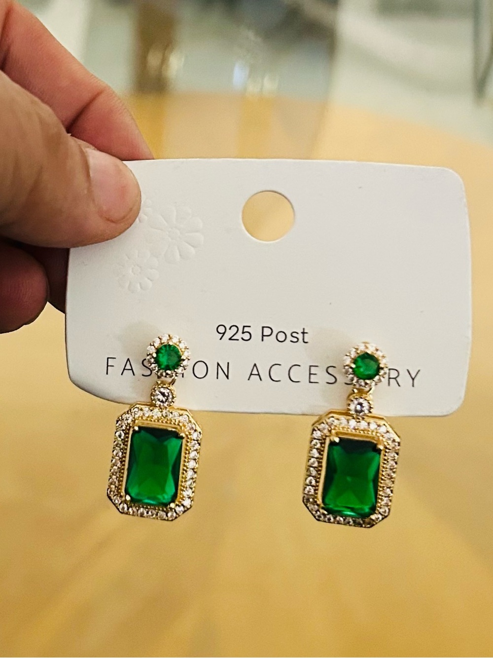 Gold & Emerald Green Drop Earrings - Fashion Accessory w/925 posts